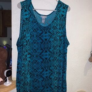 Catherines Teal and Black Patterned Sleeveless Tunic